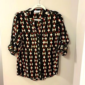Calvin Klein Geometric Design Blouse / Top with Rollup Sleeves - Size Small